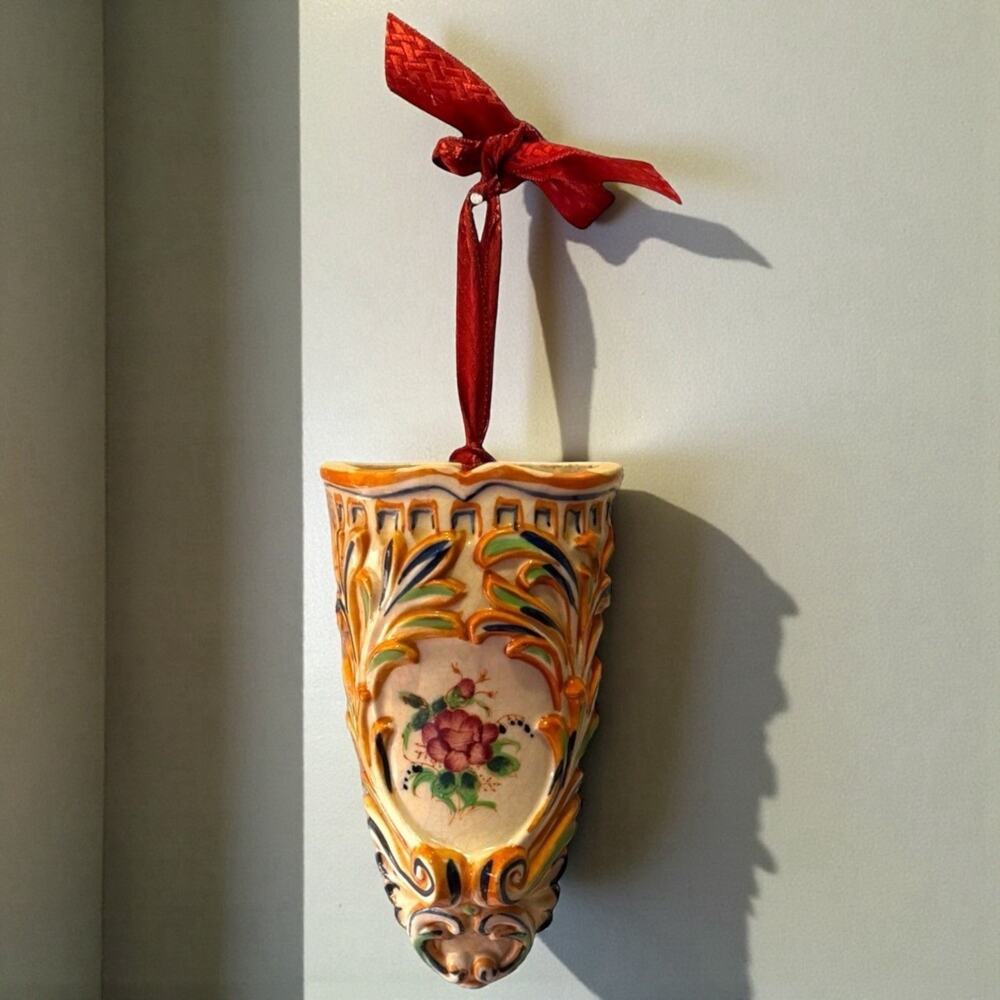 Vintage Art Deco Wall Pocket Art Nouveau Baroque Floral Vase Relief Japan